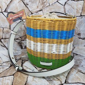 ✨✨ Buoy Wicker Small Bucket Crossbody Drawstring Dark Blue Stripe Kate Spade